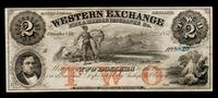 Obsolete $2 Bank Note: The Western Exchange Fire & Insurance Co. — OMAHA CITY, NEBRASKA, CIRCA 1857