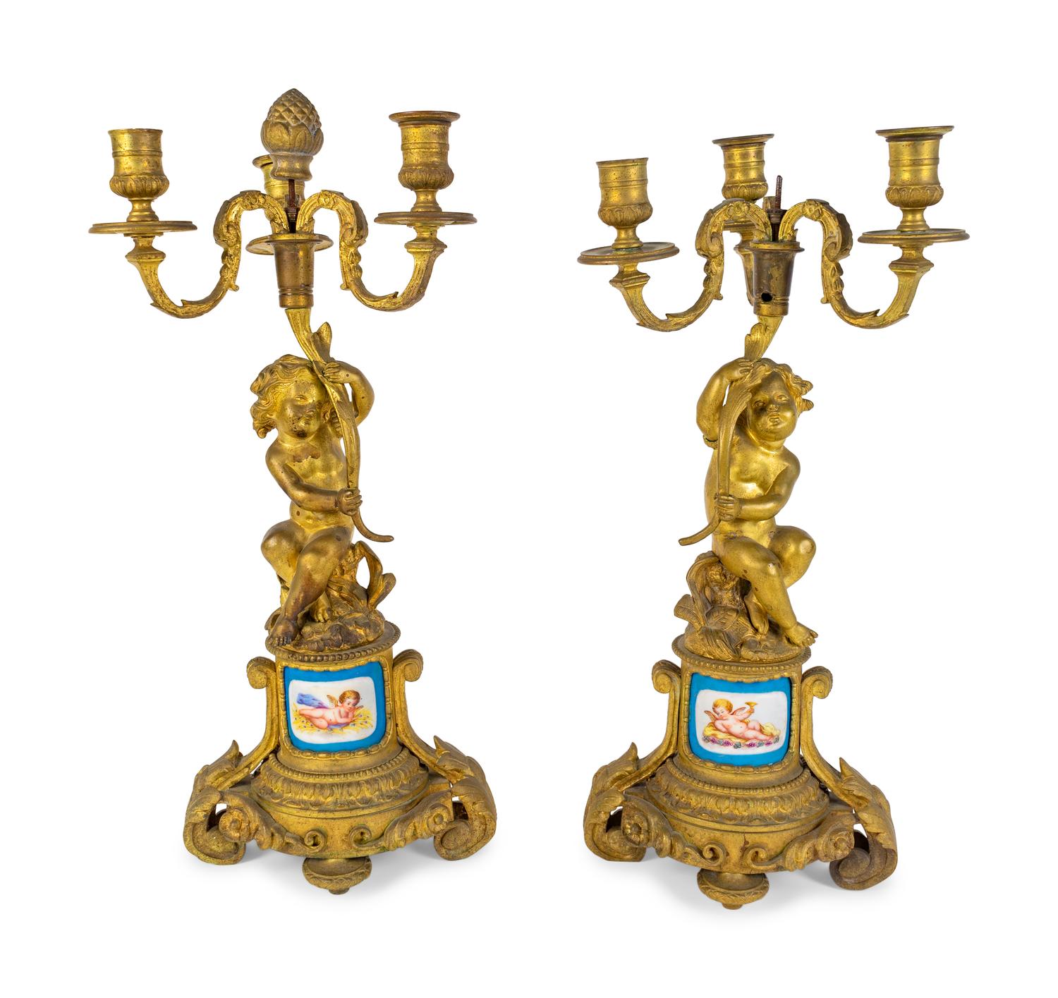 A Pair of Louis XV Style Gilt Bronze Three-Light Candelabrum — 19TH CENTURY