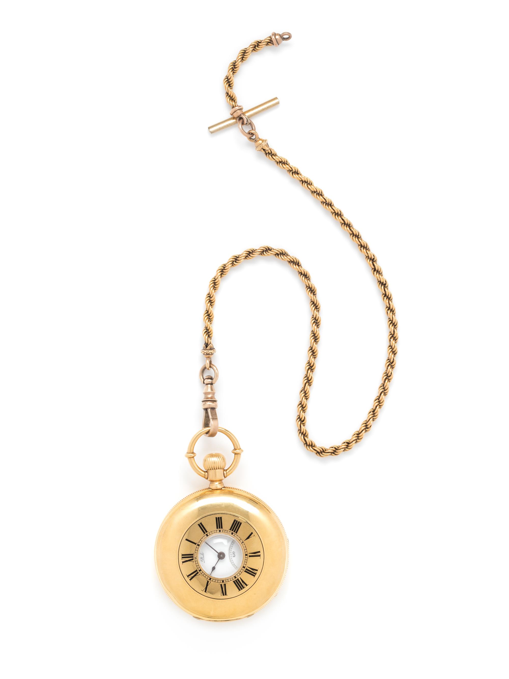ULYSSE NARDIN, 18K YELLOW GOLD DEMI-HUNTER POCKET WATCH AND FOB CHAIN
