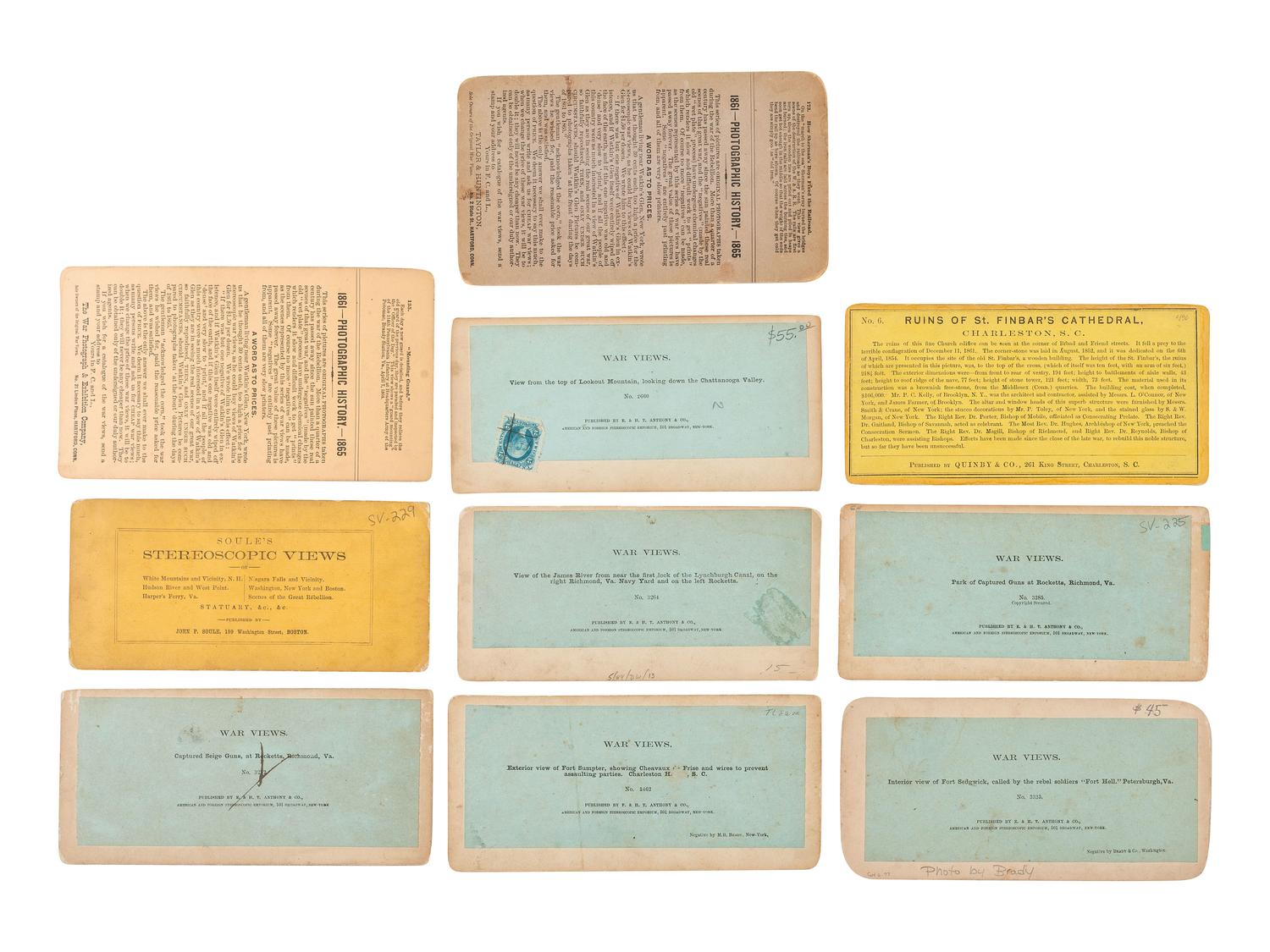 [CIVIL WAR]. A group of 10 stereoviews of Civil War forts and weaponry by BRADY, ANTHONY, and TAYLOR & HUNTINGON.
