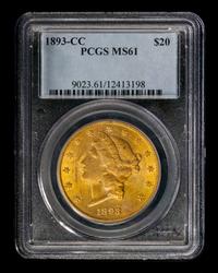 A United States 1893-CC Liberty Head $20 Gold Coin