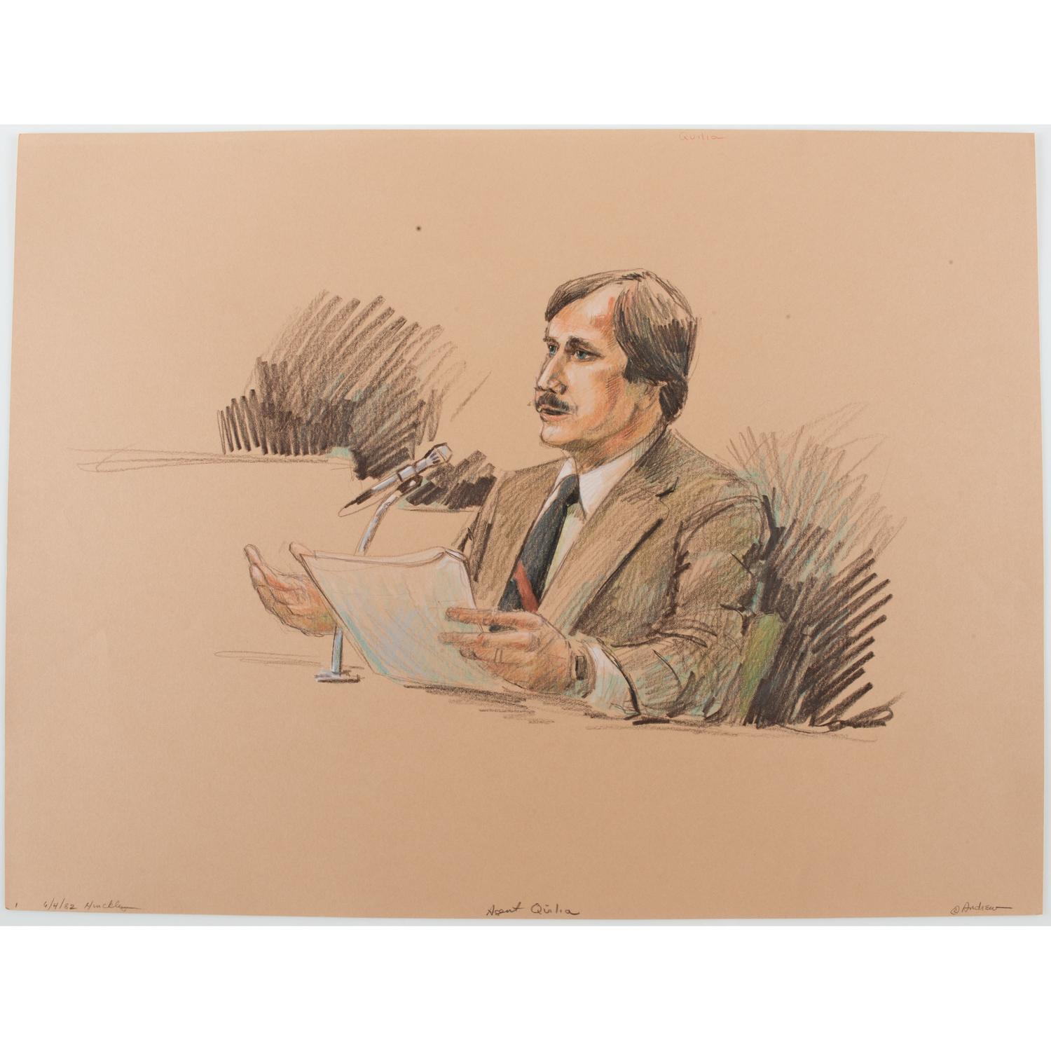 Joan Andrew, Washington Post and CNN Sketch Artist, 24 Original Sketches Documenting the Trial of John Hinckley, Jr., For his Attempted Assassination of Ronald Reagan