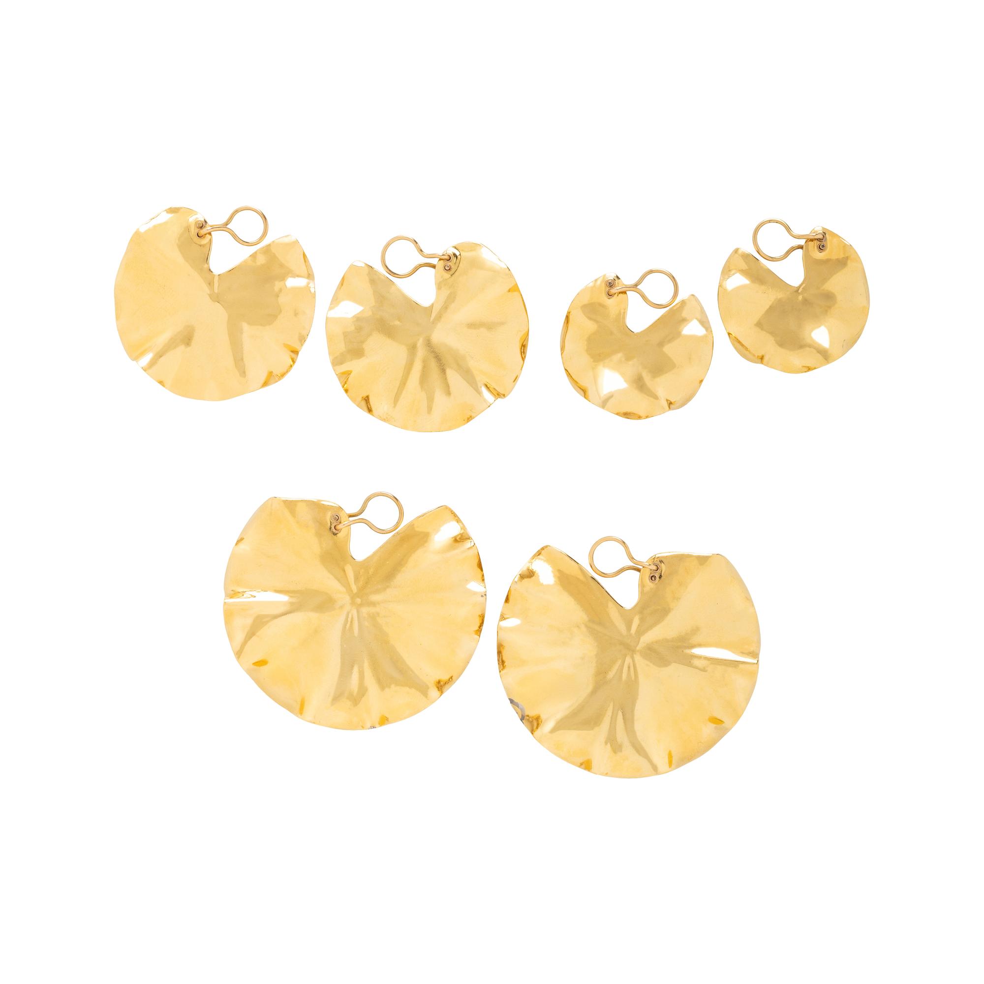 JAR, THREE PAIRS OF ALUMINUM 'LILY PAD' EARRINGS