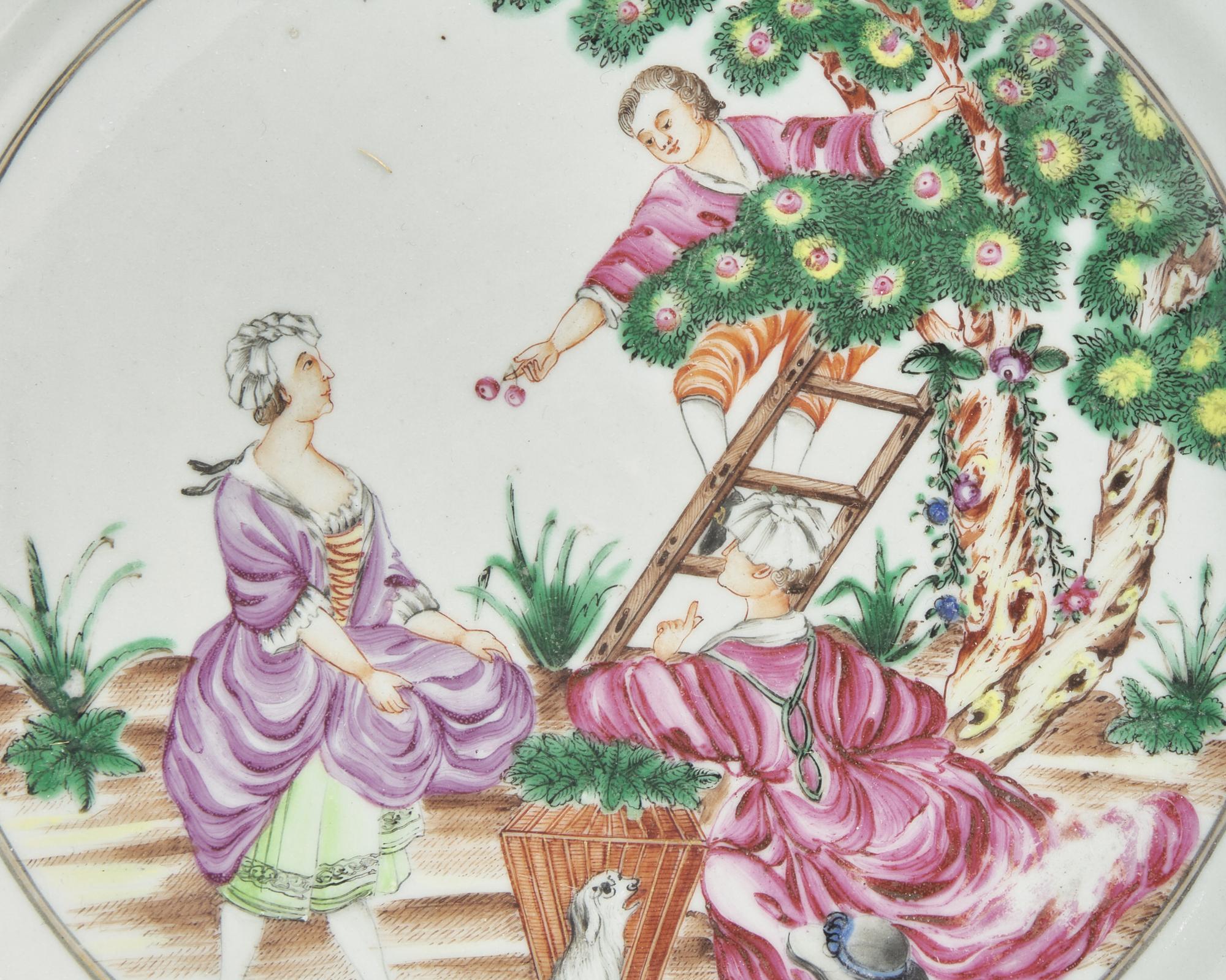 A Chinese Export Porcelain Plate Depicting "The Cherry Pickers"