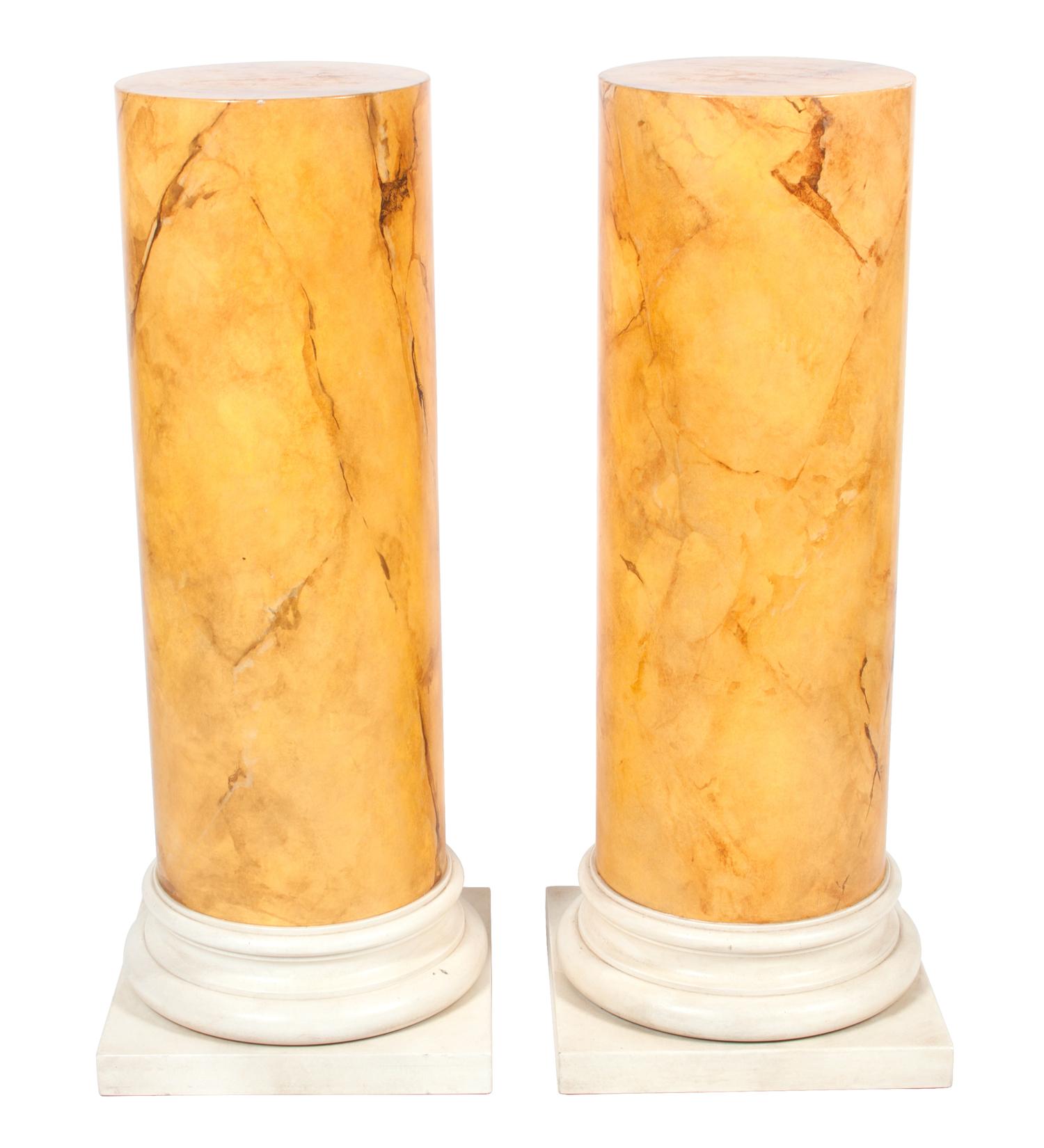 Two Faux Marble Yellow Columns Height 42 inches.