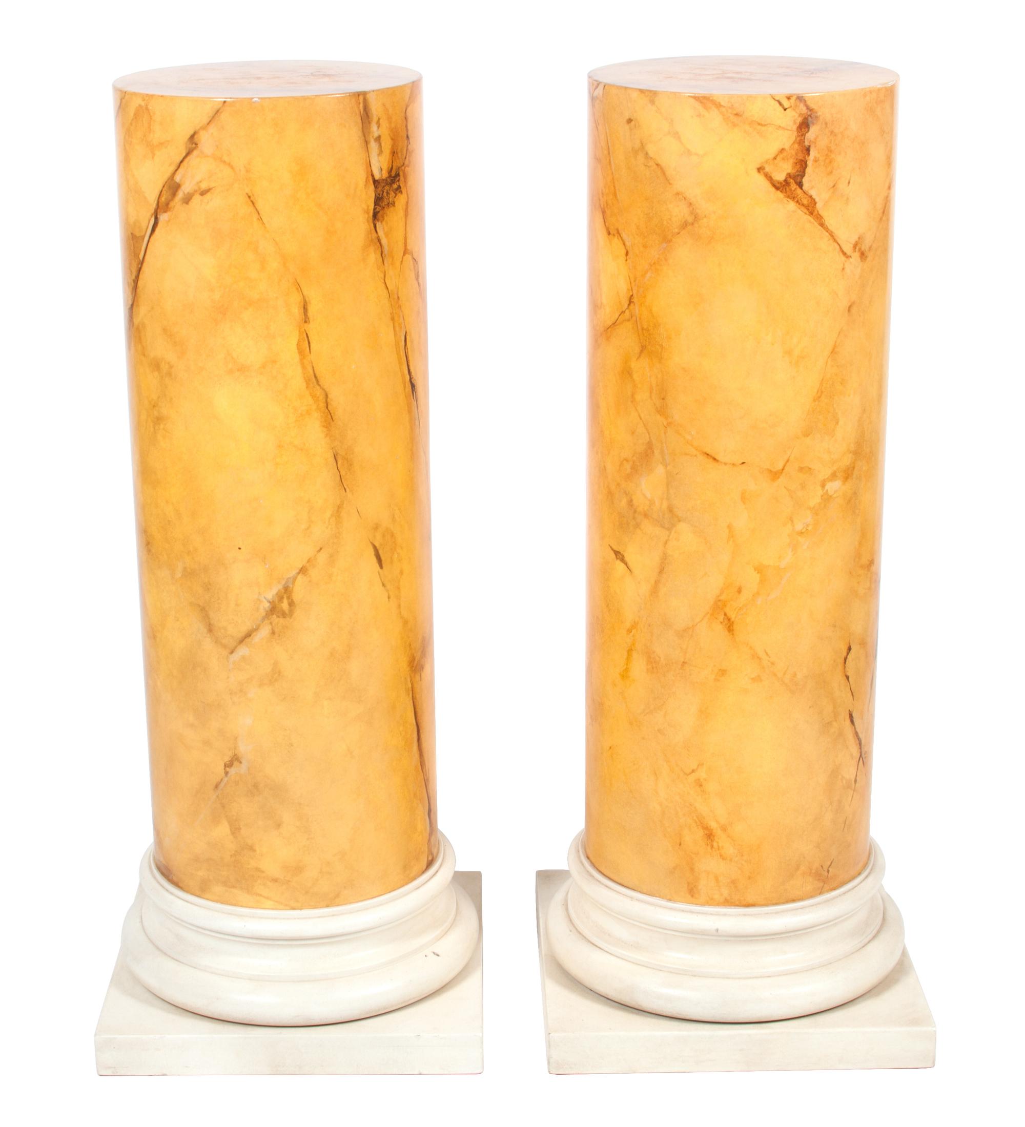 Two Faux Marble Yellow Columns Height 42 inches.