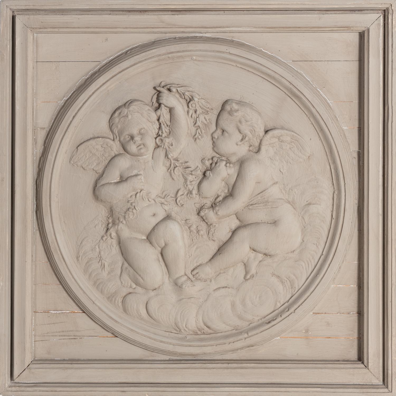 A Set of Four Neoclassical Style Gray-Painted Wood Roundels