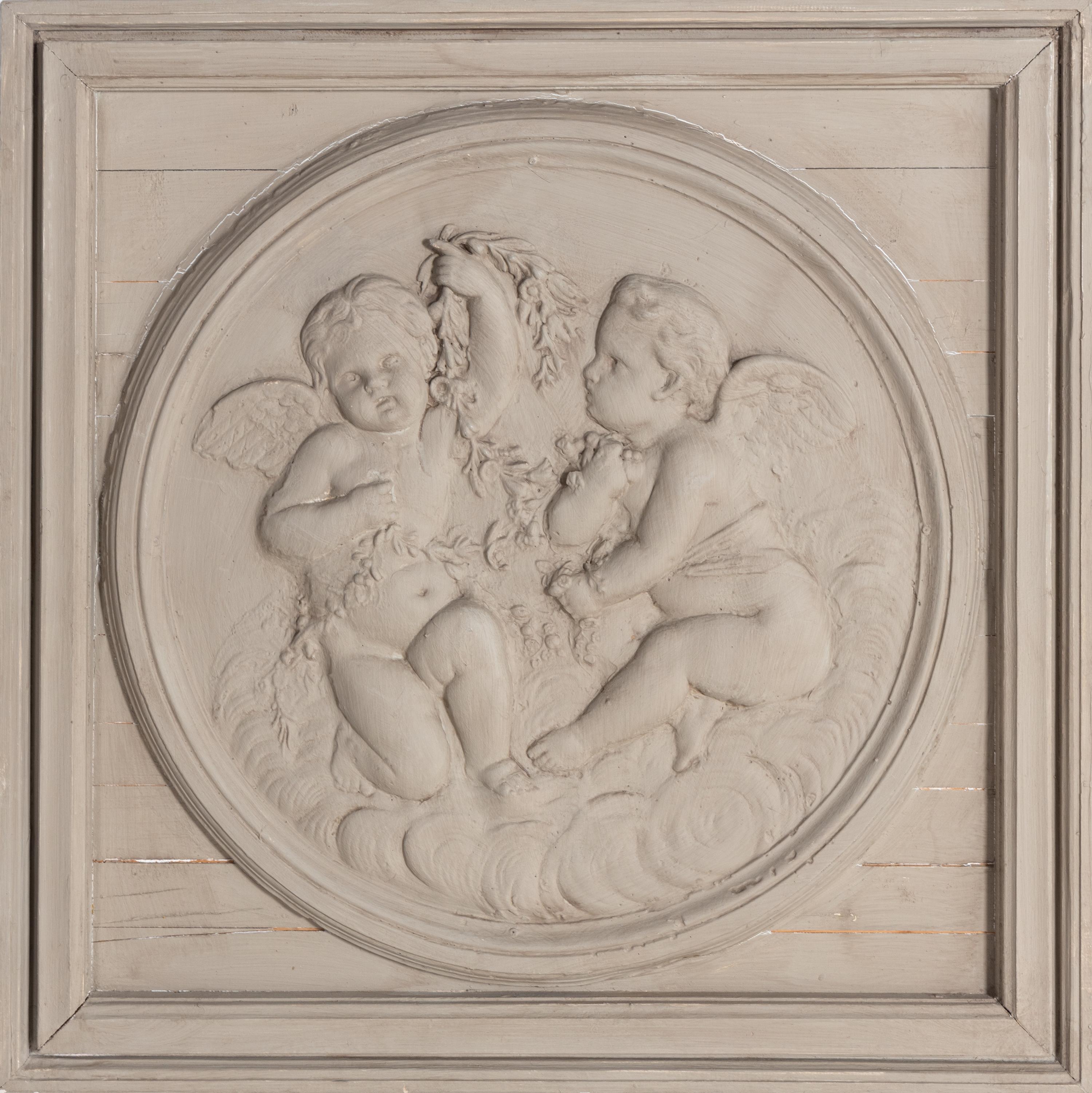 A Set of Four Neoclassical Style Gray-Painted Wood Roundels