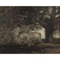 EDMUND BLAMPIED (BRITISH 1886–1966) HORSES IN A WOODLAND LANDSCAPE