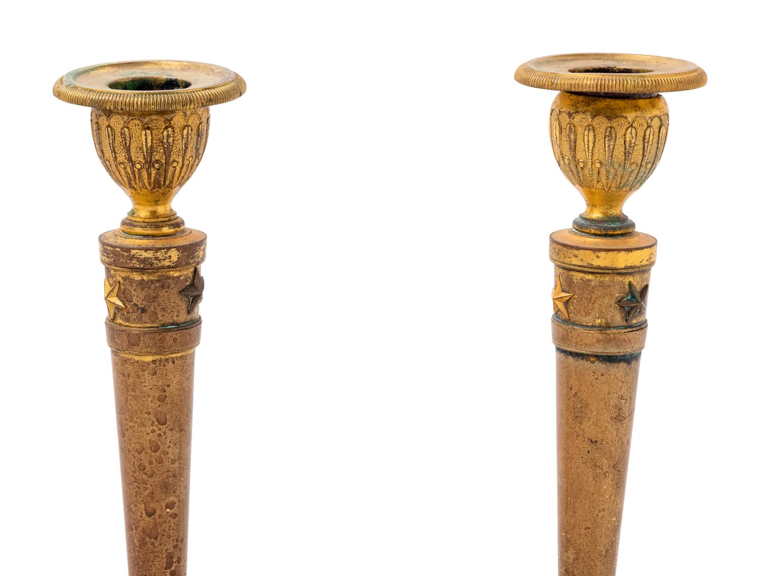 A Pair of Empire Style Gilt Metal Candlesticks