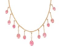 YELLOW GOLD, PINK TOURMALINE AND DIAMOND FRINGE NECKLACE