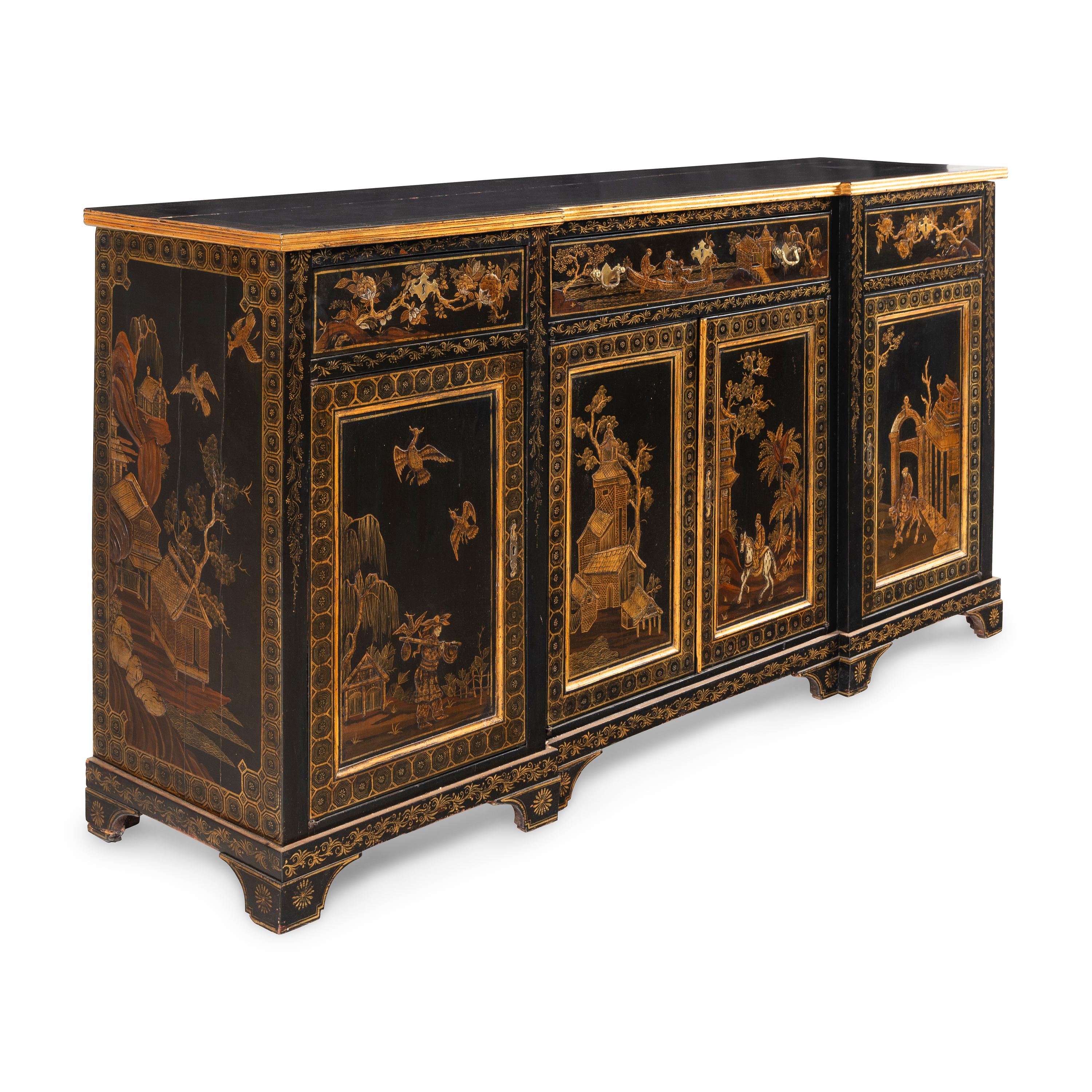 A Regency Style Black and Gilt-Japanned Console Cabinet