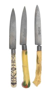 A Group of Austrian Ceramic Handled Knives, Stahlbronce and other makers, with gilt metal implements.