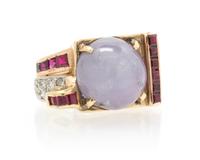 A Retro Yellow Gold, Star Sapphire, Ruby and Diamond Ring, 8.40 dwts.