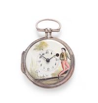 SILVER AND ENAMEL OPEN FACE POCKET WATCH