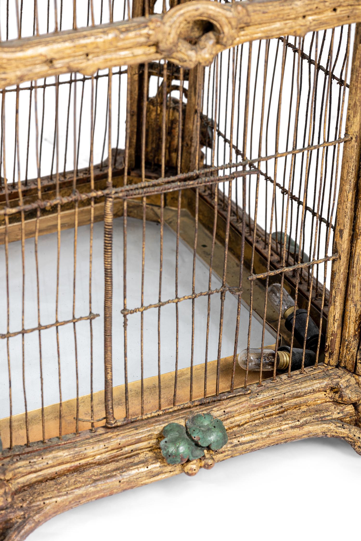 A Continental Giltwood and Painted Wirework Lantern