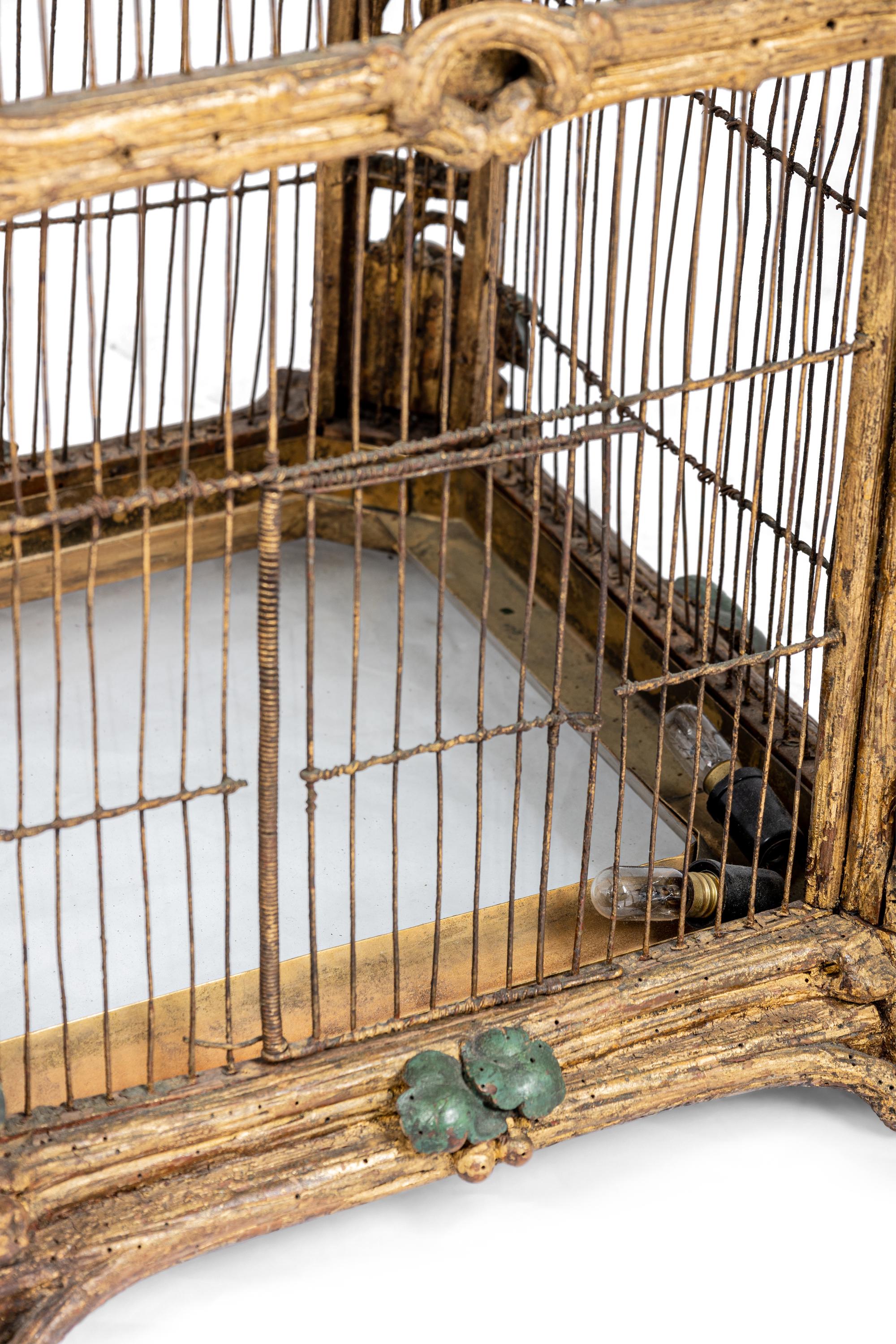 A Continental Giltwood and Painted Wirework Lantern