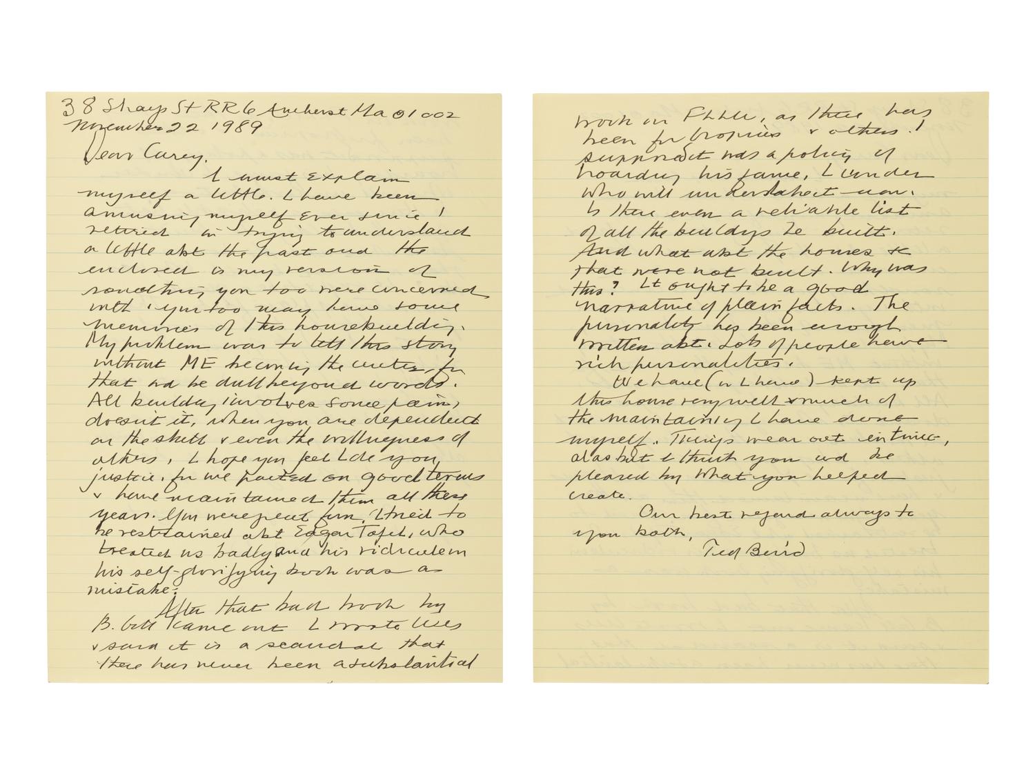 [FRANK LLOYD WRIGHT]. An archive of correspondence between the Bairds and Cary Caraway, primarily relating to the construction of the Theodore Baird Residence, comprising: