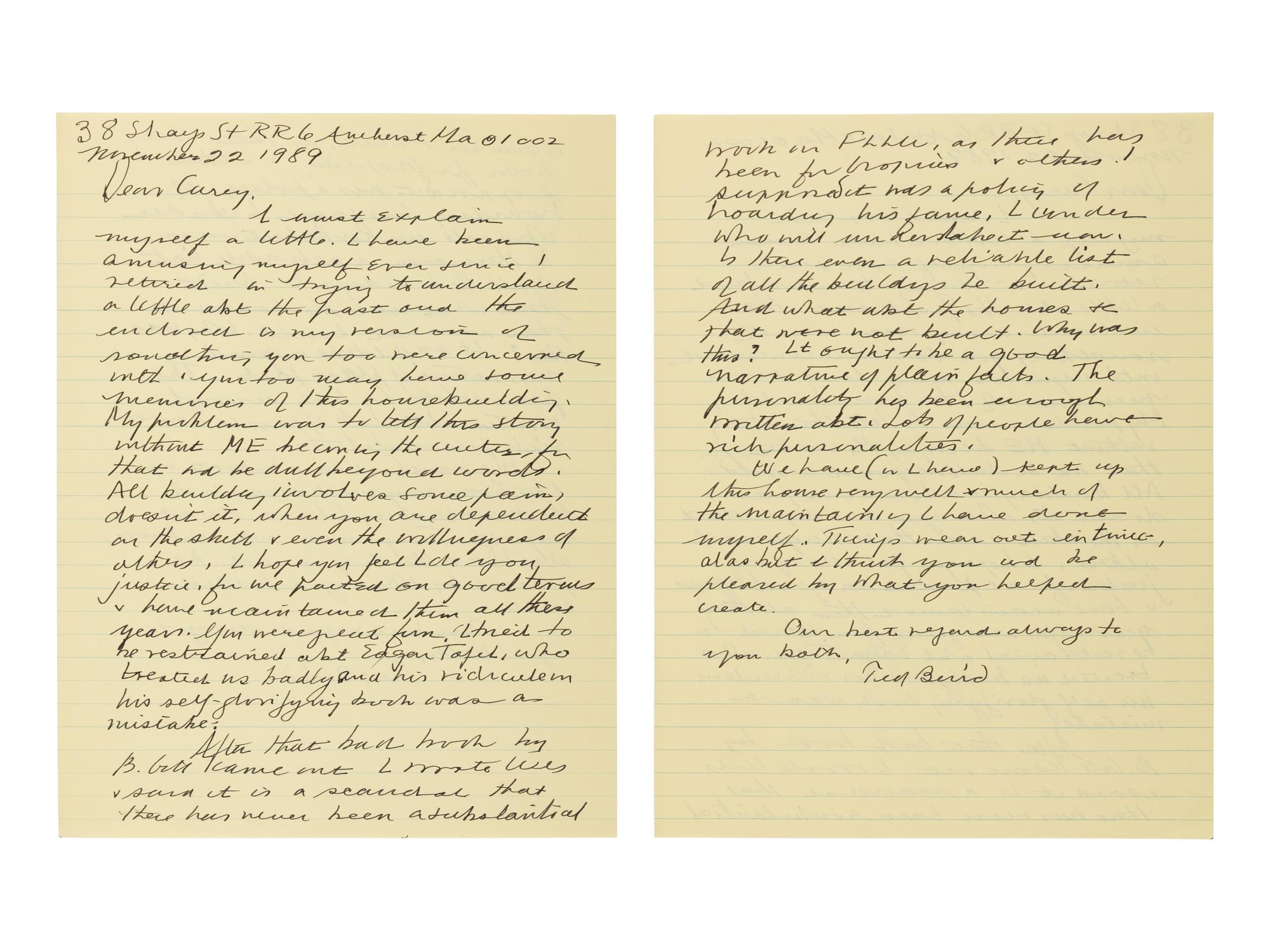 [FRANK LLOYD WRIGHT]. An archive of correspondence between the Bairds and Cary Caraway, primarily relating to the construction of the Theodore Baird Residence, comprising: