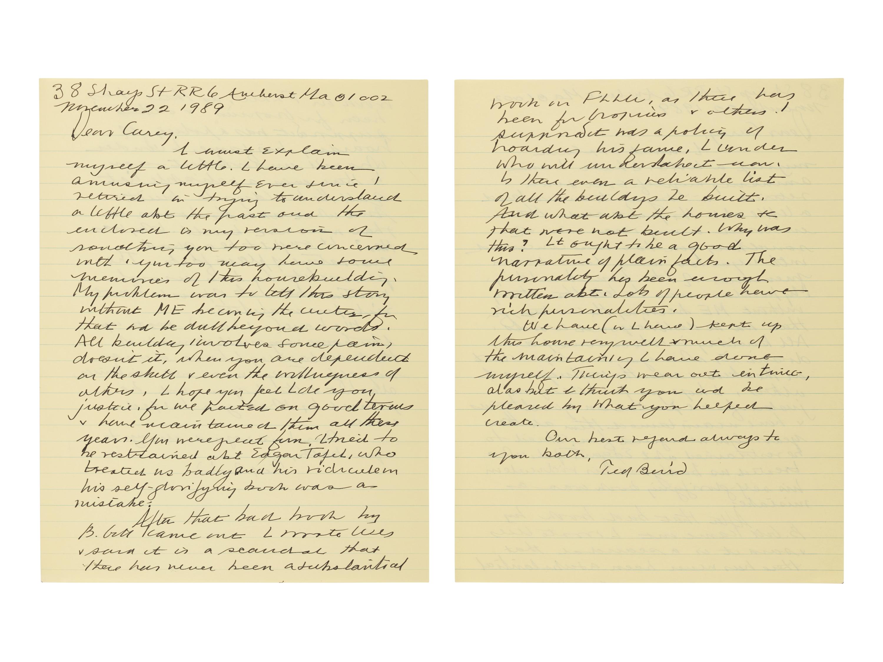 [FRANK LLOYD WRIGHT]. An archive of correspondence between the Bairds and Cary Caraway, primarily relating to the construction of the Theodore Baird Residence, comprising: