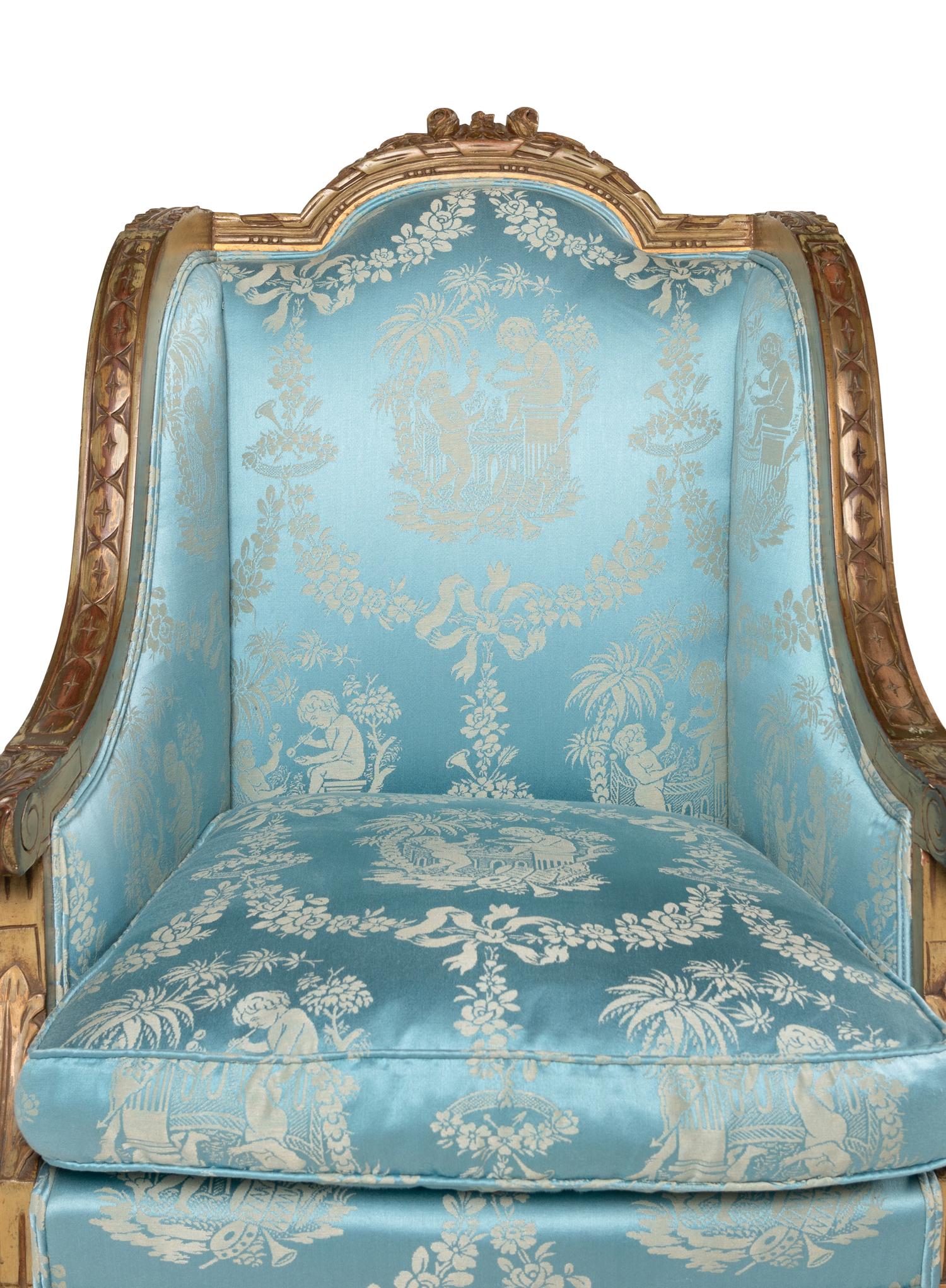 A Pair of Louis XVI Style Painted Bergères