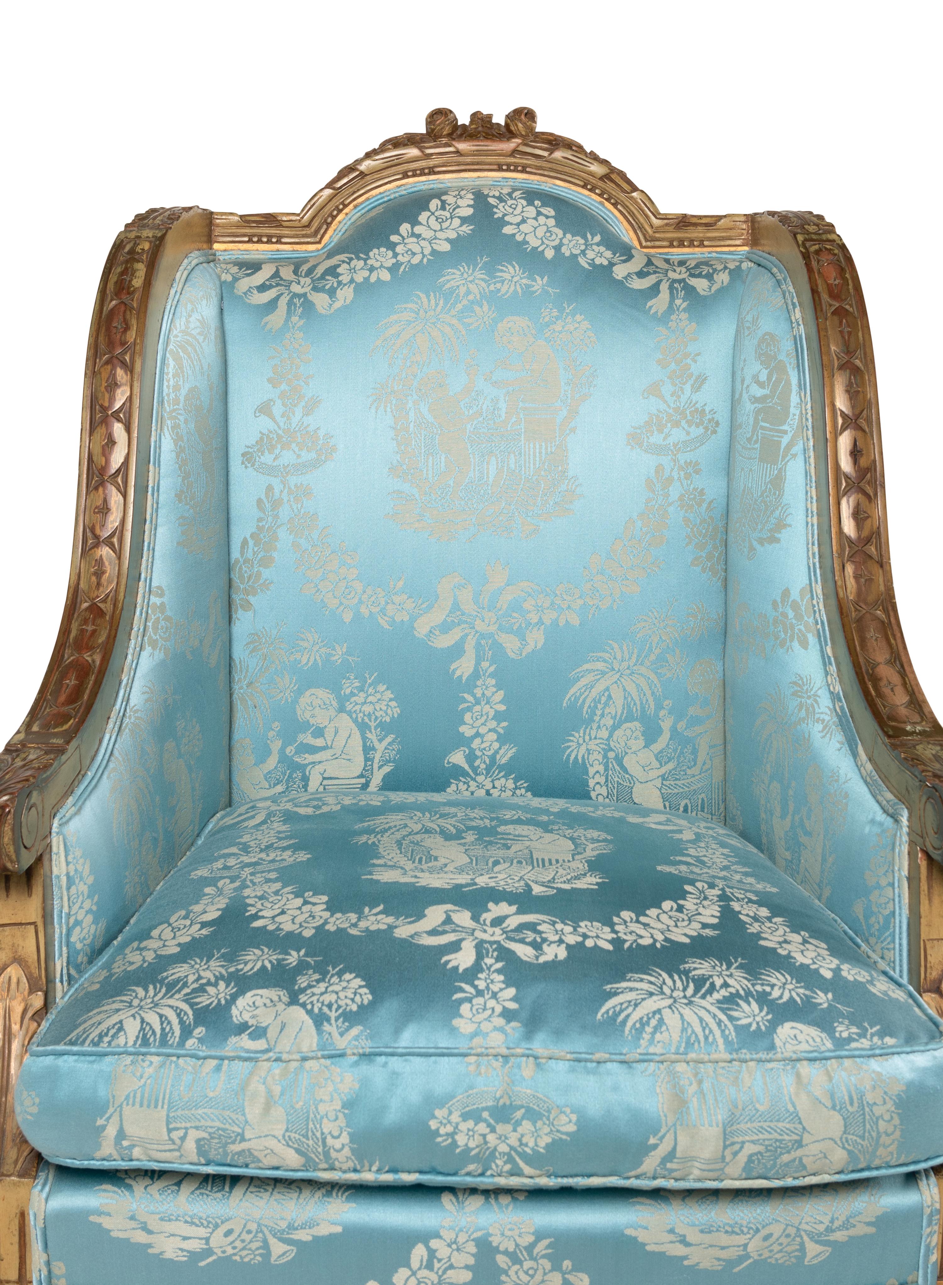A Pair of Louis XVI Style Painted Bergères