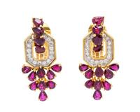 A 14 Karat Yellow Gold, Ruby, and Diamond Demi-Parure, 34.10 dwts.