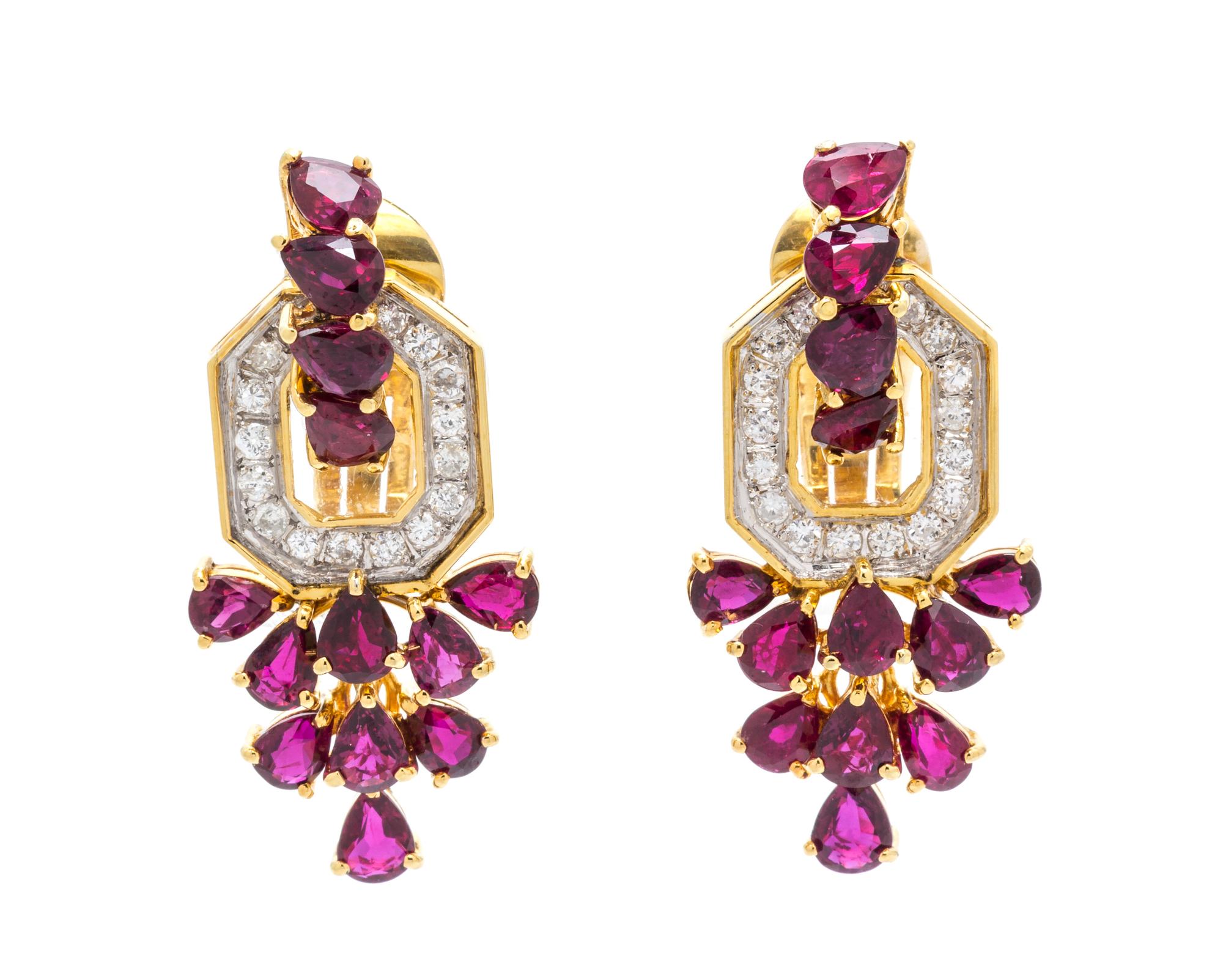 A 14 Karat Yellow Gold, Ruby, and Diamond Demi-Parure, 34.10 dwts.