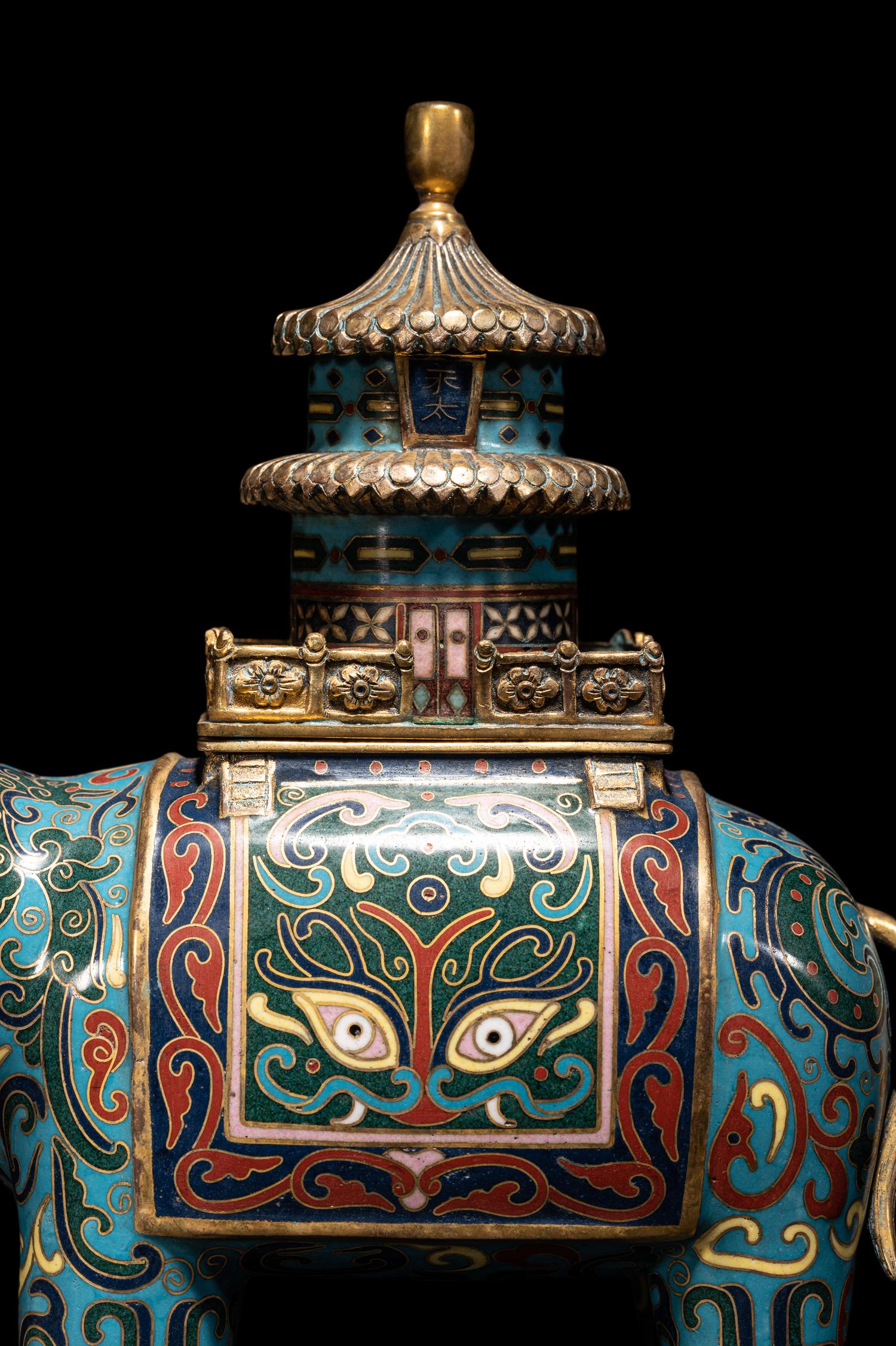 A Chinese Cloisonne Enamel Elephant-Form Incense Burner