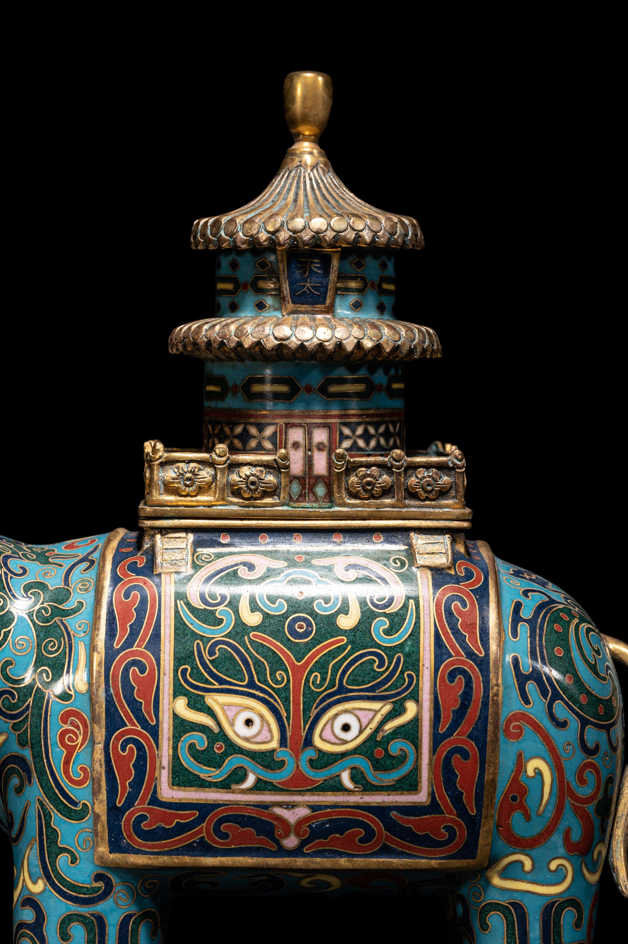 A Chinese Cloisonne Enamel Elephant-Form Incense Burner
