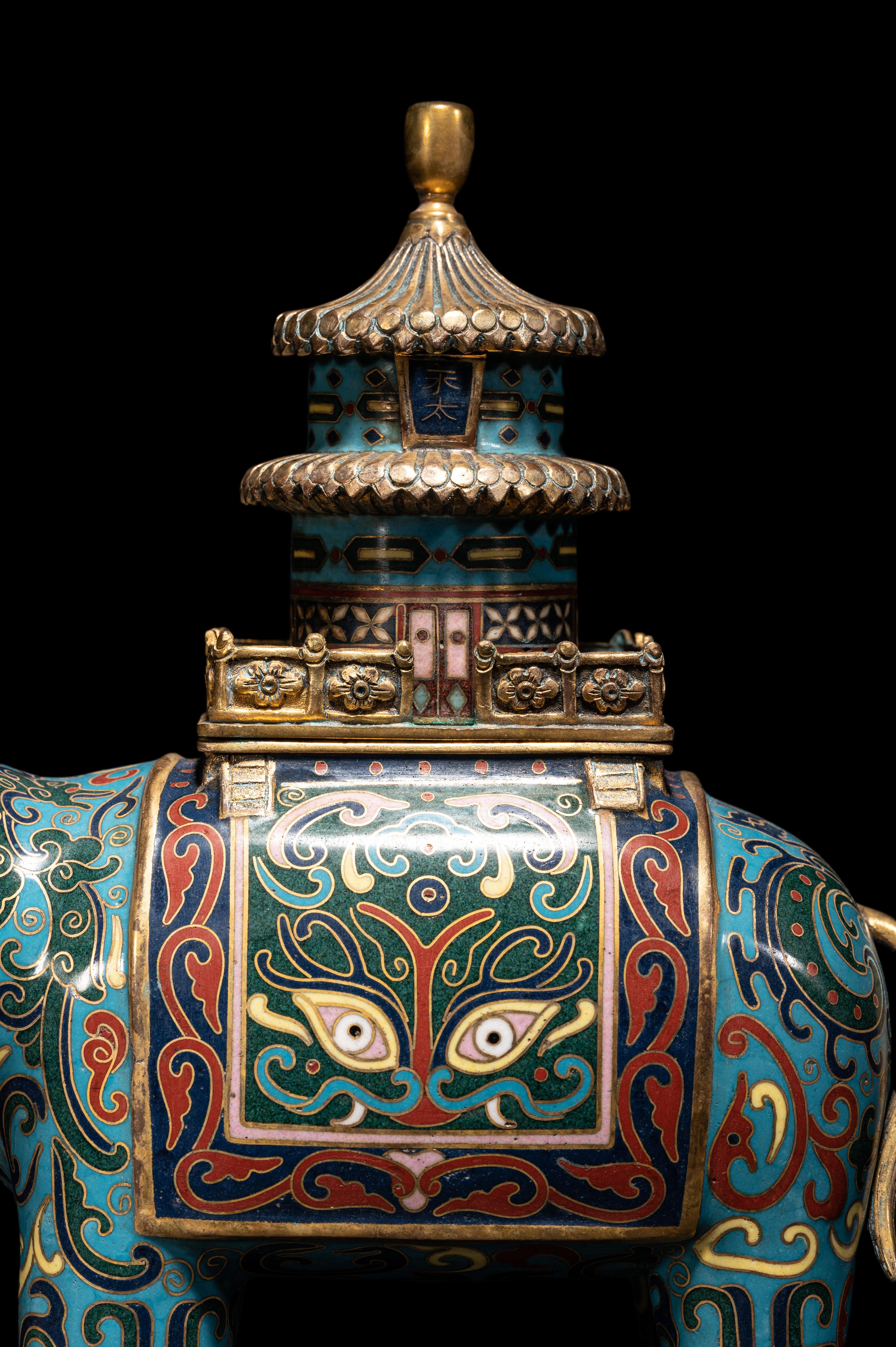 A Chinese Cloisonne Enamel Elephant-Form Incense Burner