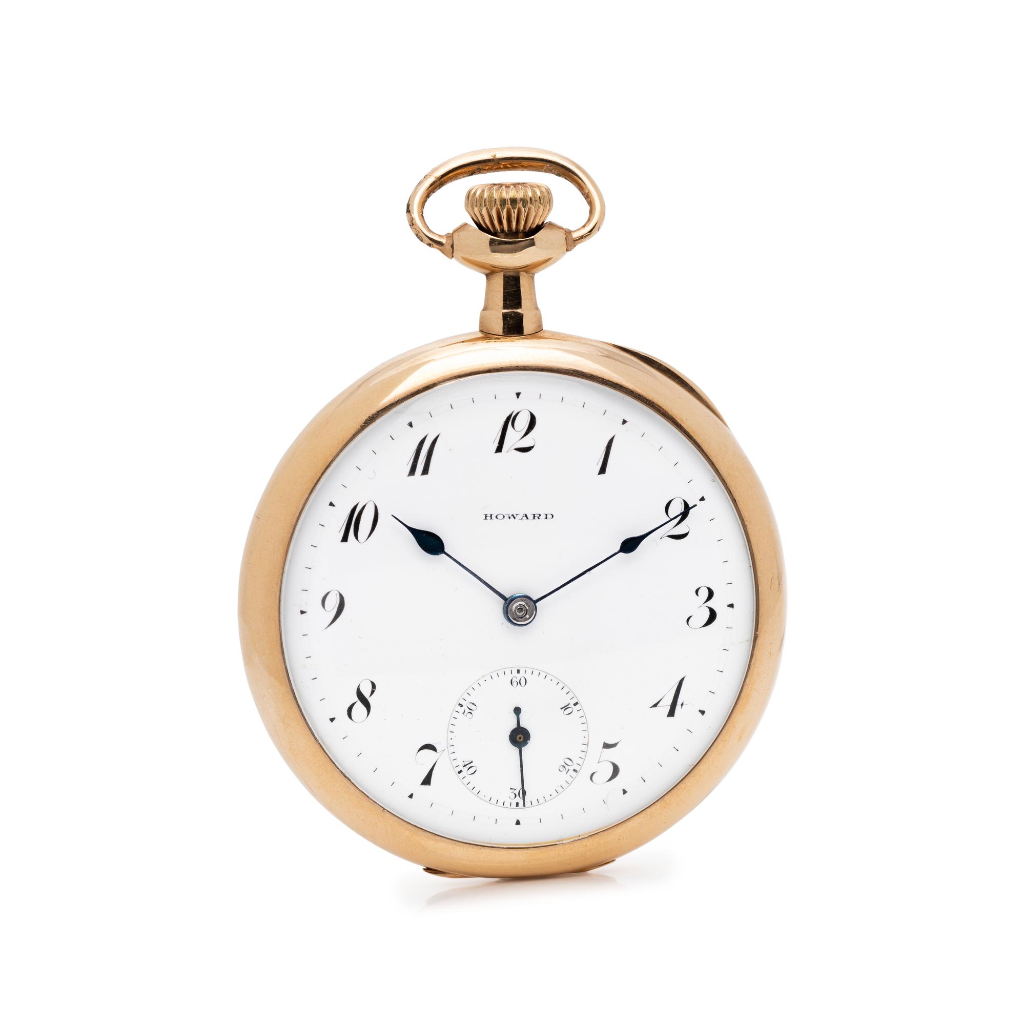 HOWARD WATCH CO., 14K YELLOW GOLD OPEN FACE POCKET WATCH