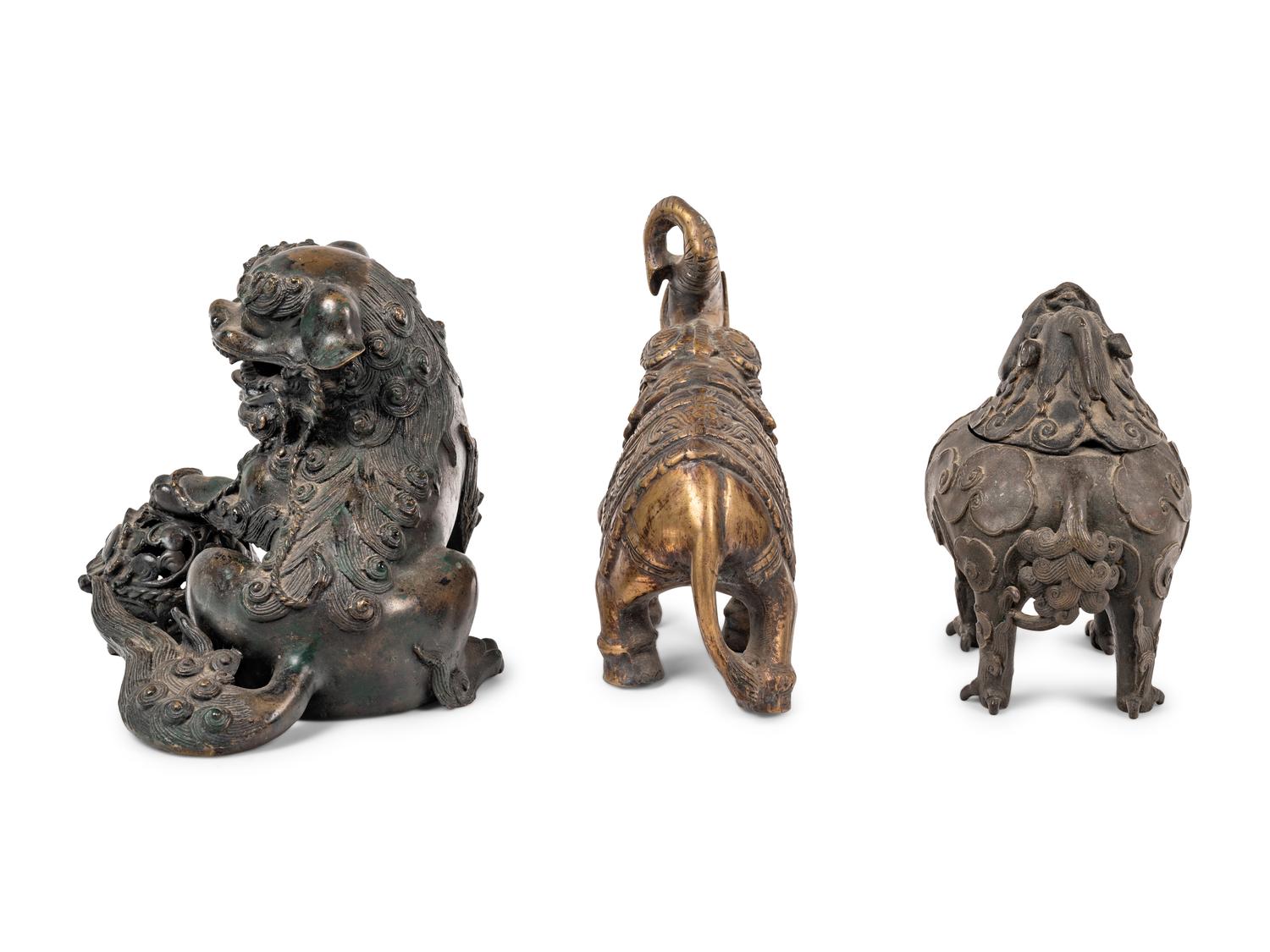 Three Chinese Bronze Figures of Animals