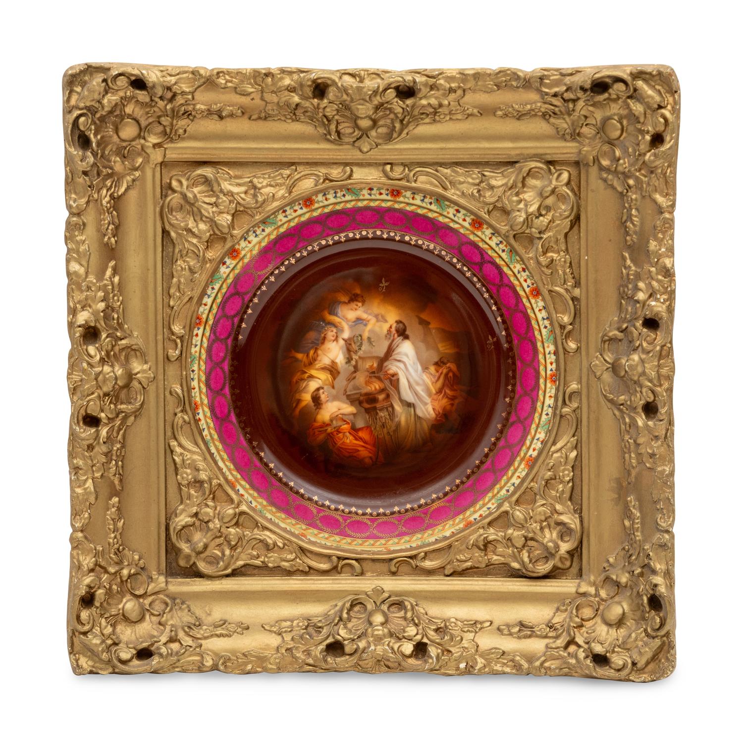 A Vienna Style Porcelain Charger in a Composite Frame