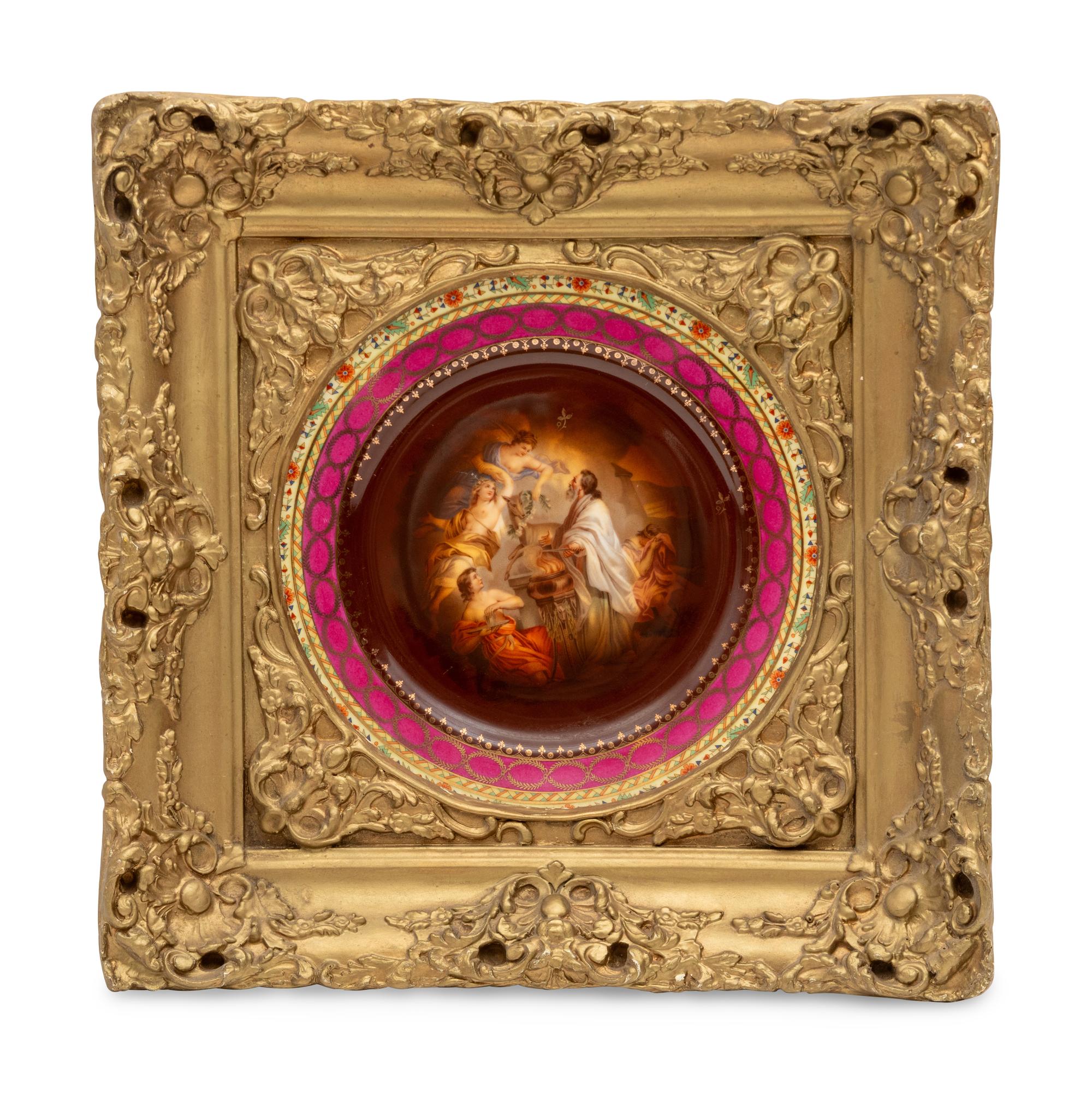 A Vienna Style Porcelain Charger in a Composite Frame