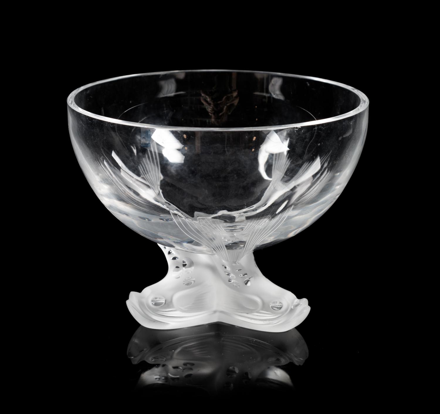 Lalique, an Igor pattern molded and frosted glass footed bowl