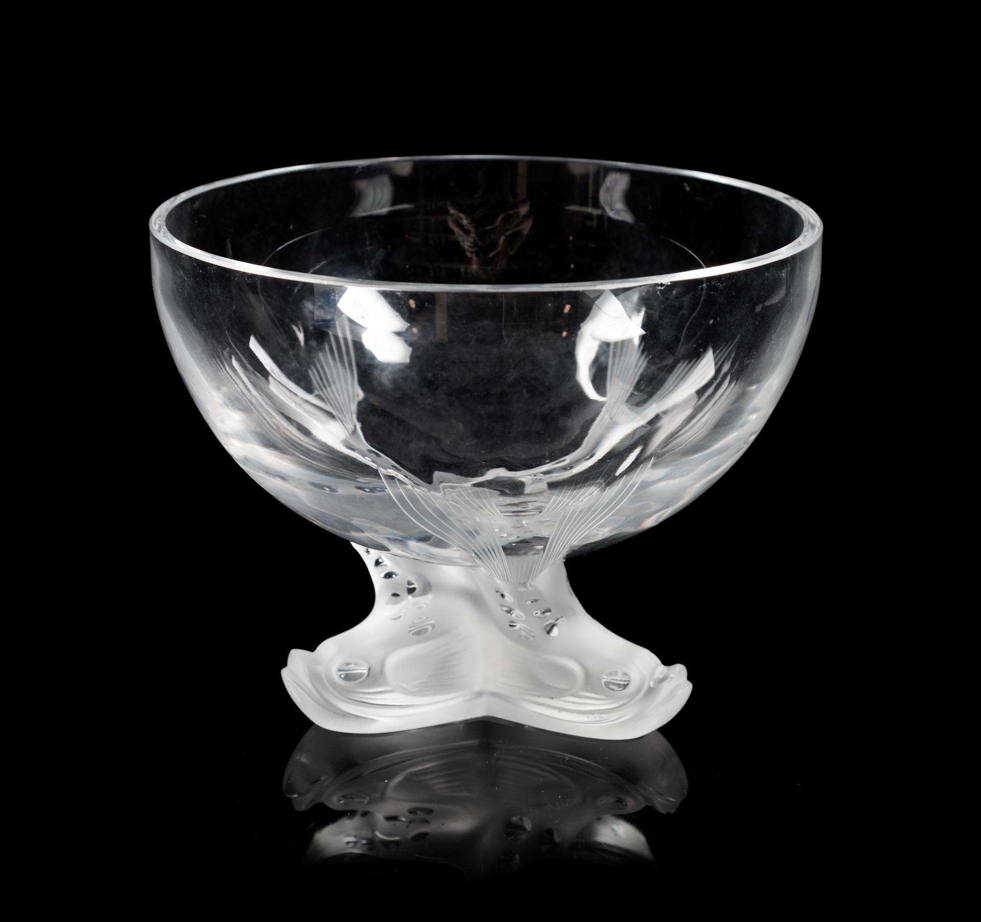 Lalique, an Igor pattern molded and frosted glass footed bowl
