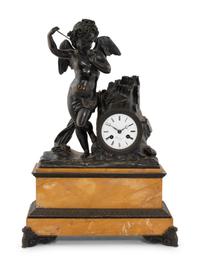 An Assembled French Marble and Bronze Five-Piece Clock Garniture