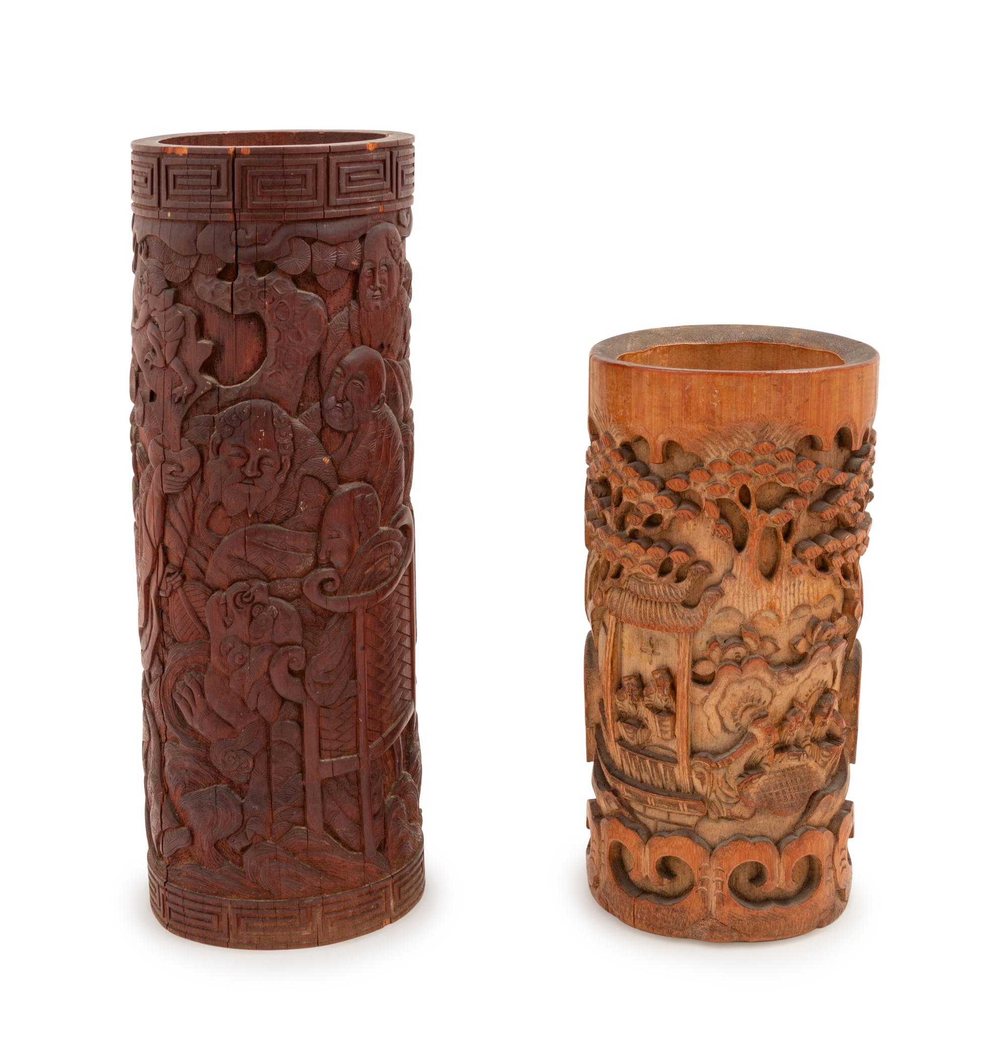 Two Large Chinese Bamboo Brush Pots, Bitong
