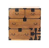 A Japanese Iron-Bound Tansu Height 34 1/2 x width 33 1/2 x depth 16 1/2 inches.