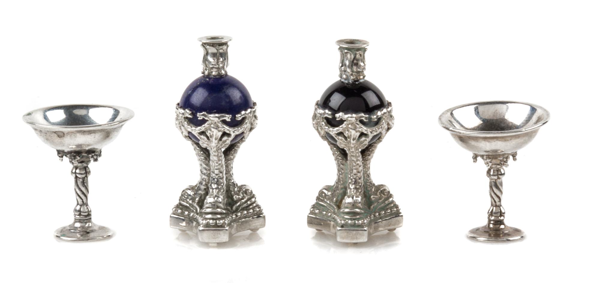 A Group of Four Silver Table Articles, Harry Smith, Perrysville, IN, comprising a pair of tazze and a pair of candlesticks of cassolett
