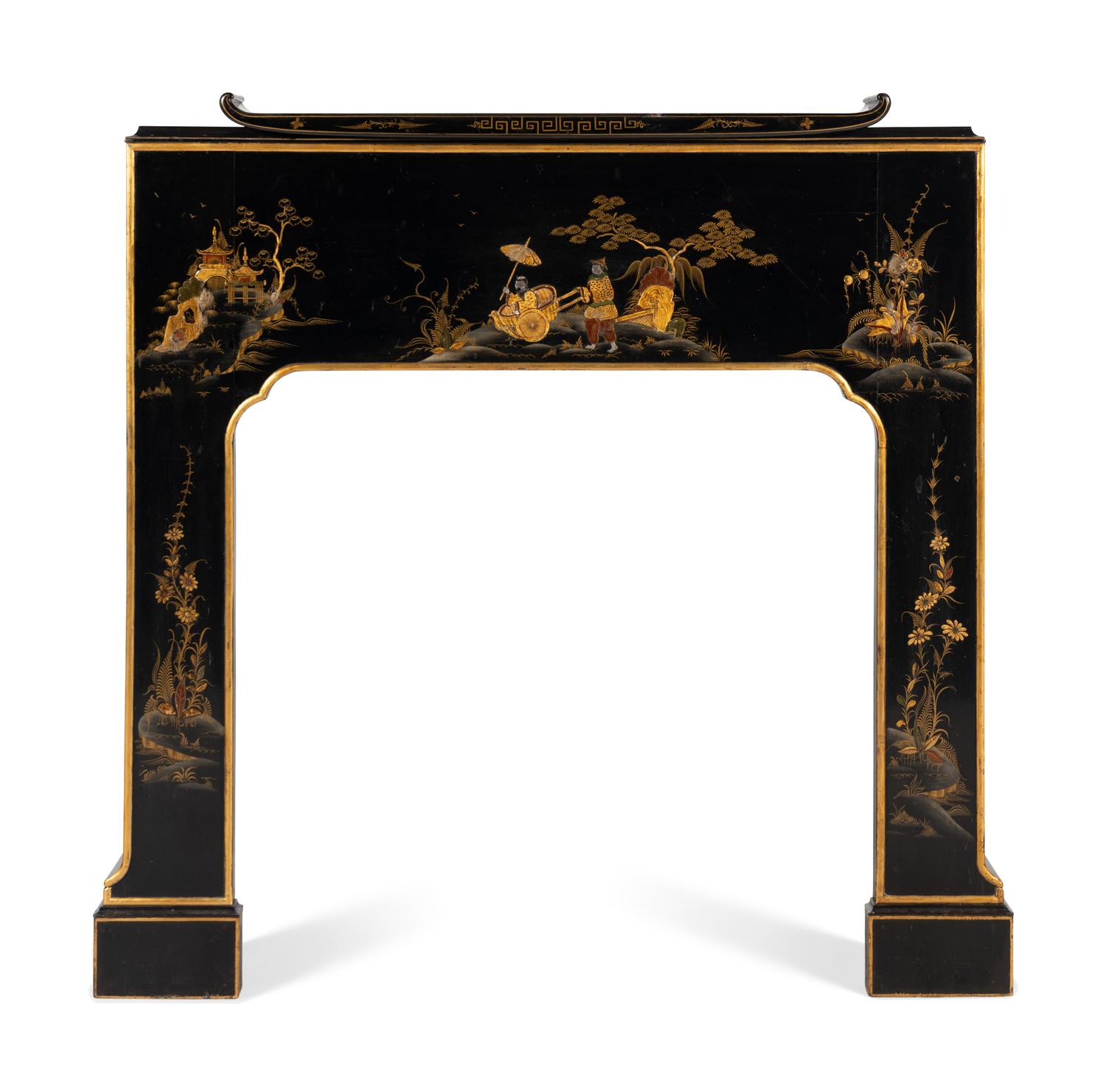 A Georgian Style Black Japanned Fireplace Mantel