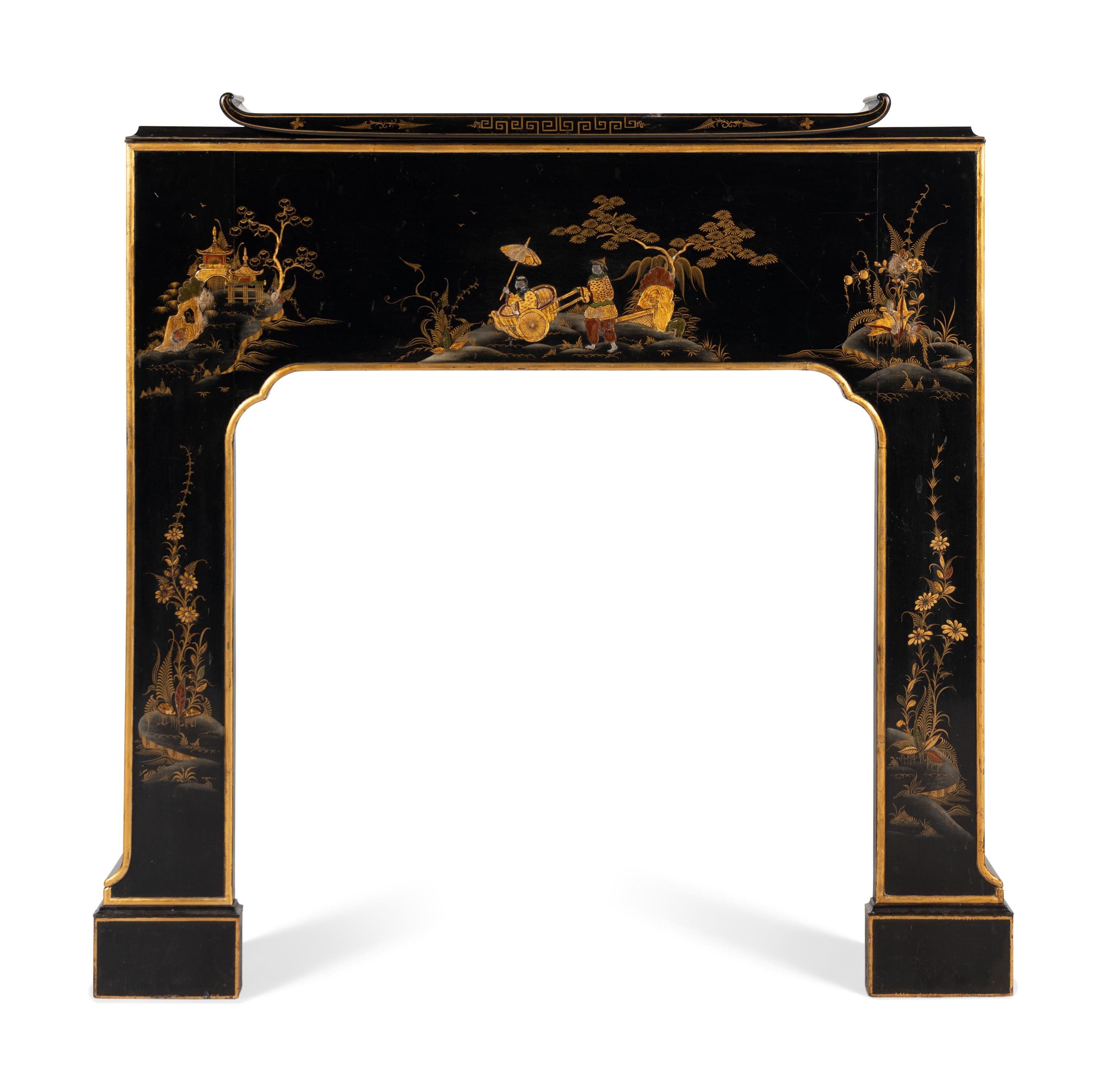 A Georgian Style Black Japanned Fireplace Mantel
