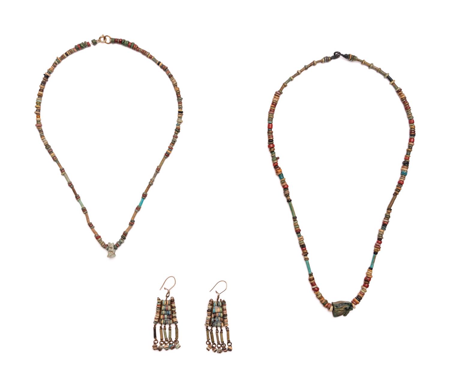 Two Egyptian Bead and Faience Necklaces and Earrings