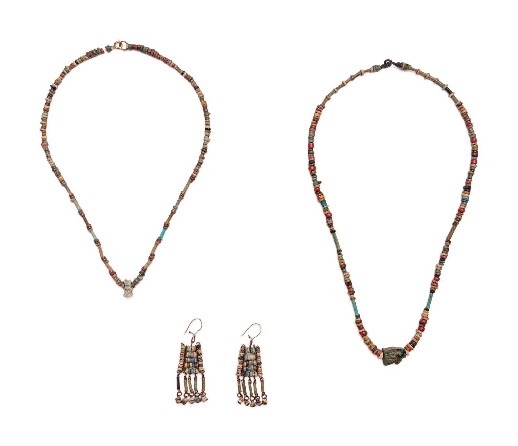 Two Egyptian Bead and Faience Necklaces and Earrings