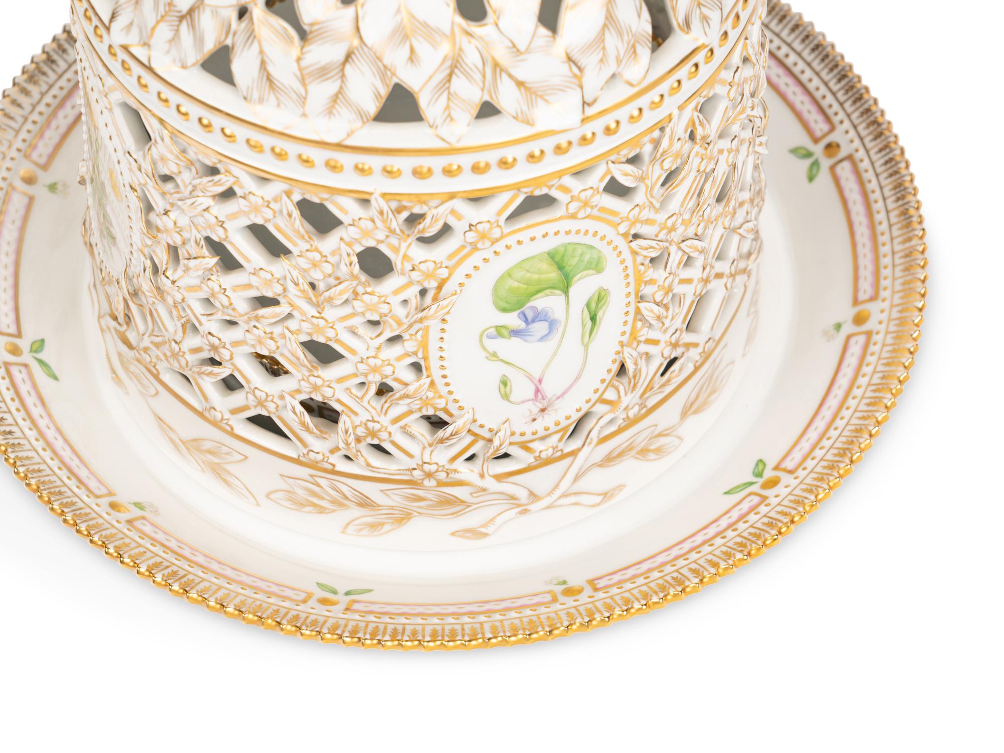 A Royal Copenhagen Flora Danica Porcelain Ice Dome and Stand