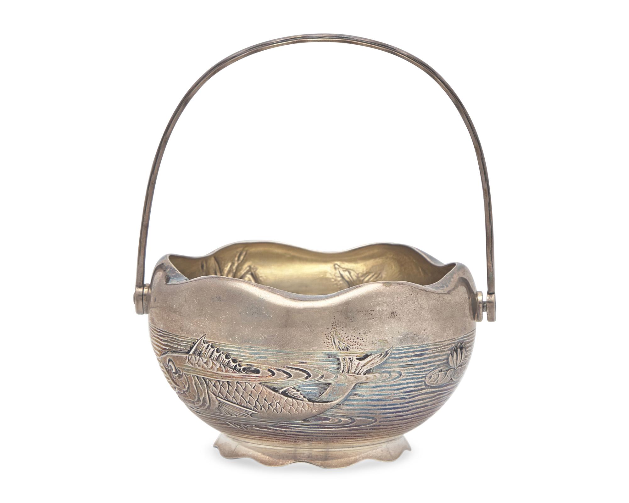 A Japanesque Sterling Silver Sugar Basket, Gorham Mfg. Co., Providence, RI, Date Mark for 1884