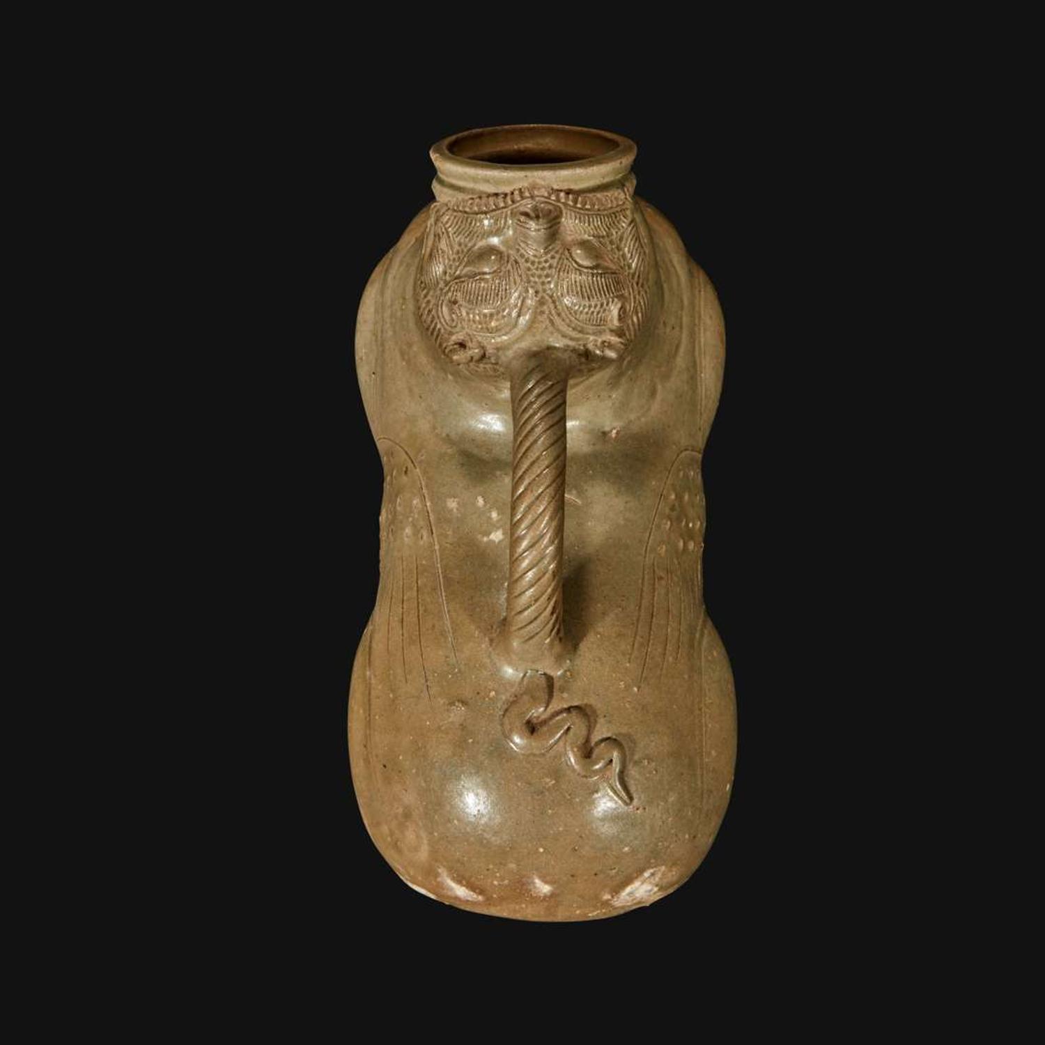 A Chinese Yue ware chimera-form celadon vessel, Huzi Jin Dynasty (265-420)