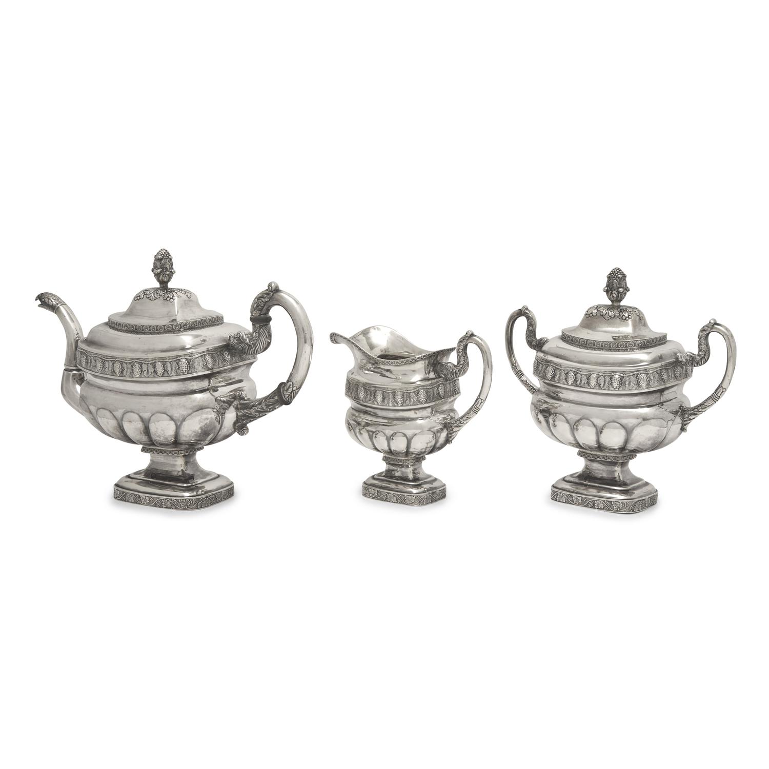 A Federal Three-Piece Silver Tea Service
