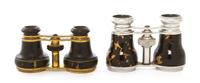 Two Tortoise Shell Veneered Opera Glasses, Width of first 4 1/4 inches.